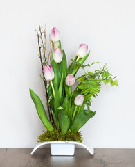 Decorative arrangement of pink tulips for Mother's Day