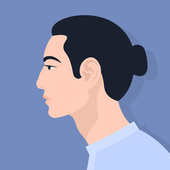 Asian man. The guy's head in profile. Portrait. Avatar. Vector Flat Illustration