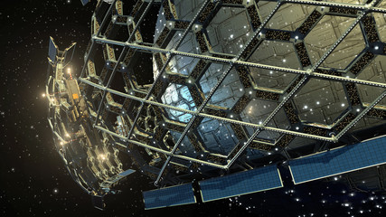3D Illustration of an outer space honeycomb structure