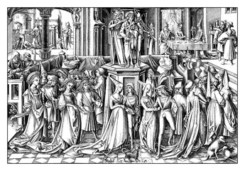 The Dance of the Daughters of Herodias, engraving by Israhel van Meckenem (1445 – 1503), year 1503