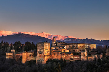 Alhambra, Granada, Sierra Nevada, Spain - obrazy, fototapety, plakaty