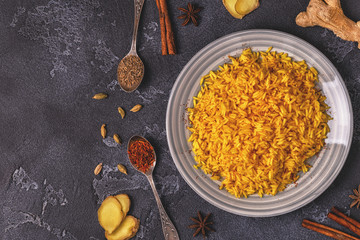 Saffron rice with spices.