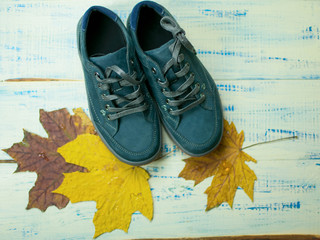 Fototapeta na wymiar autumn nubuck shoes for boy