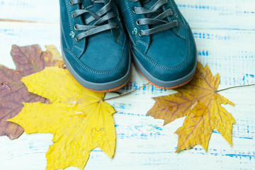 Fototapeta na wymiar autumn nubuck shoes for boy