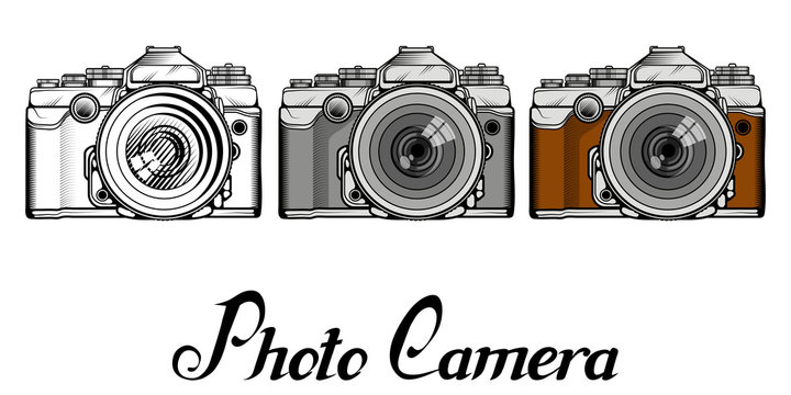 Set of Retro Camera logo. Vintage Photocamera. Photo camera isolated on white background.