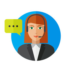 girl operator service support and call center in a flat style
