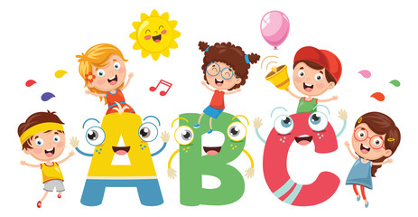 Vector Illustration Of Kids And Alphabet Characters