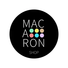  Vector logo macaron shop on black round sticker. © Anitta