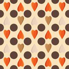 seamless Polka dot and hearts  background. Bright texture. Hearts and points.