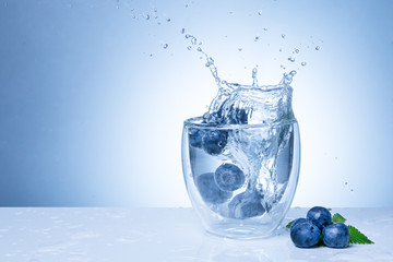 glass of water with blueberry Summer time