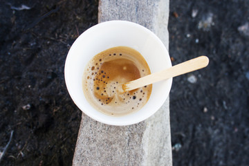 Espresso in the street. Candid.