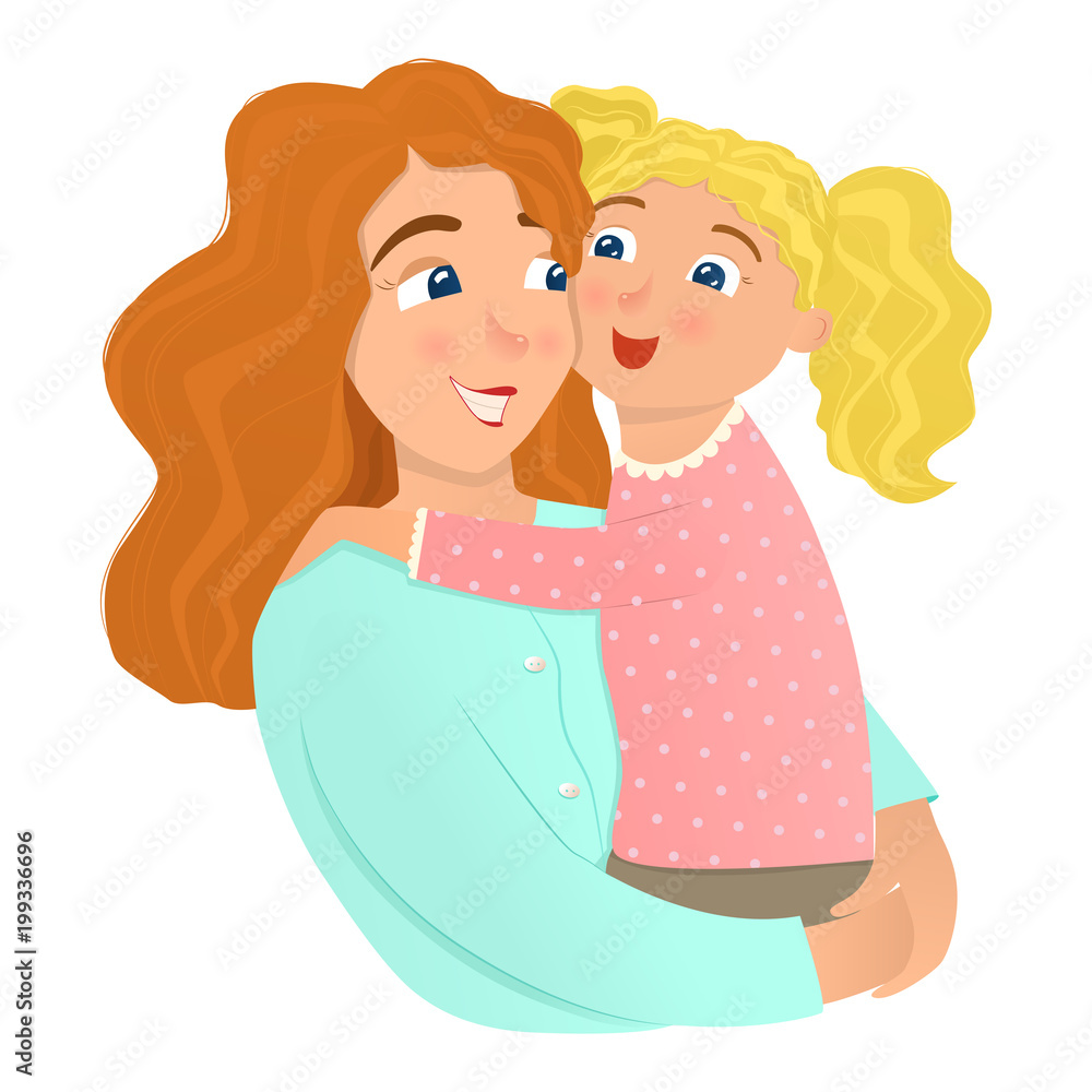 Wall mural mother and daughter hugging. vector illustration.