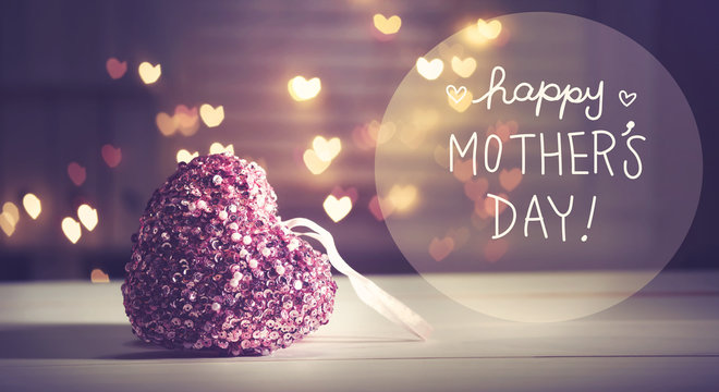 Happy Mother's Day message with a pink heart with heart shaped lights