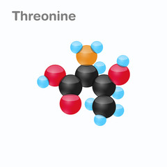 Molecule of Threonine, Thr, an amino acid used in the biosynthesis of proteins