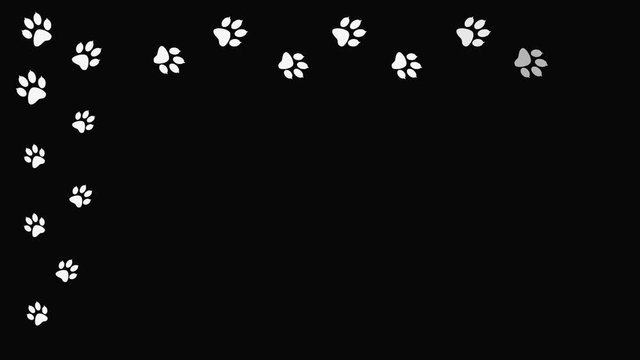 Traces of a walking animal on black.  Background with animal paw prints. Cartoon comic funny paws. 