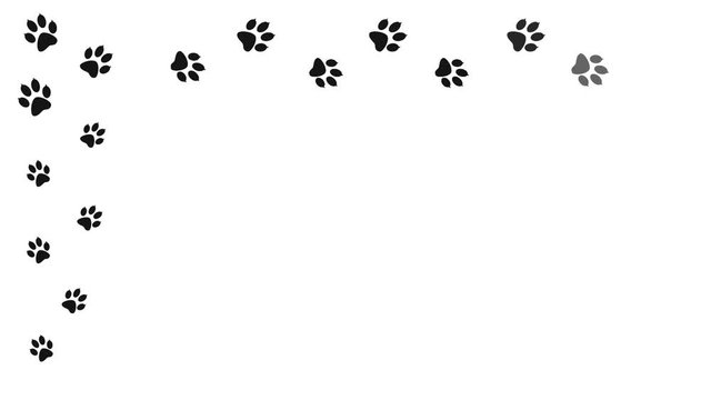 Traces of a walking animal on white.  Background with animal paw prints. Cartoon comic funny paws. 