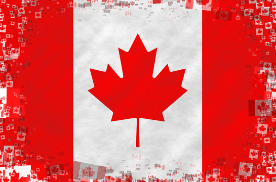 Illustration of a Canadian flag with small flags as a frame