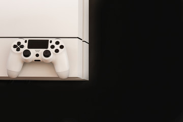 white game console and control panel, video games