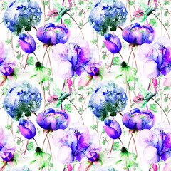 Fototapeta na wymiar Seamless wallpaper with Beautiful flowers