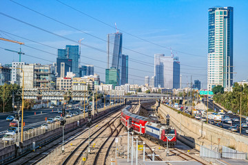 View to the railway station in Tel Aviv. - obrazy, fototapety, plakaty