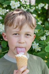 Boy licking ice cream