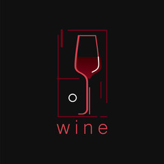 Wine glass. Vector linear icon. Elegant logo in a modern line style  on a dark background.