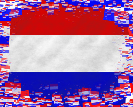 Illustration of a Dutch flag with a frame of small flags