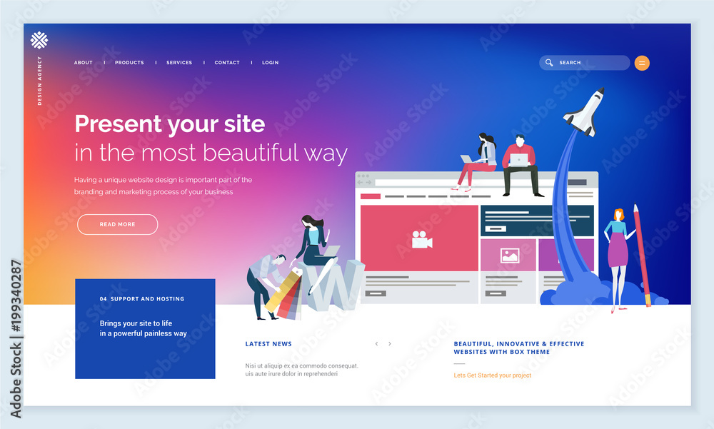 Fototapete effective website template design. modern flat design vector illustration concept of web page design
