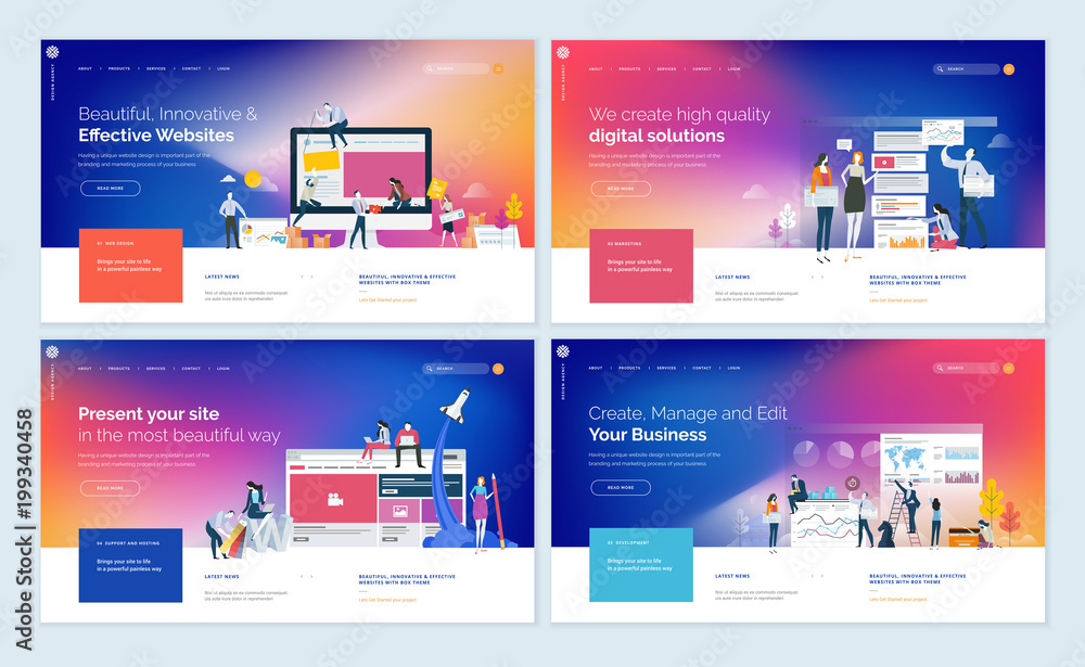 Poster Set of website template designs. Modern vector illustration concepts of web page design for website and mobile website development. Easy to edit and customize.
