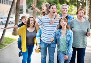 Friendly family going in the park together