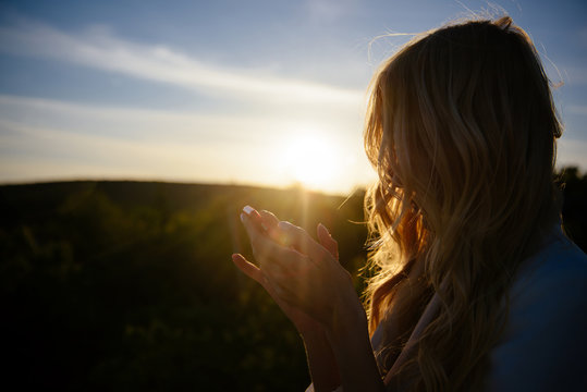 Woman with blonde hair speak on mobile, new technology.