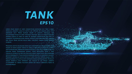 The tank of particles. The tank crumbles into small molecules. Vector illustration.