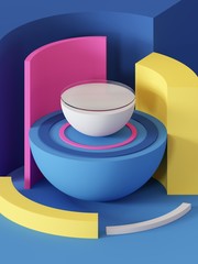 3d render, abstract geometric background, primitive shapes, toys, hemisphere, sector, bright colorful blocks