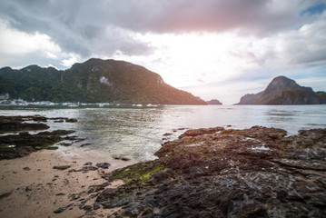 El Nido beautiful Cadlao island sunset view in Palawan island, Philippines