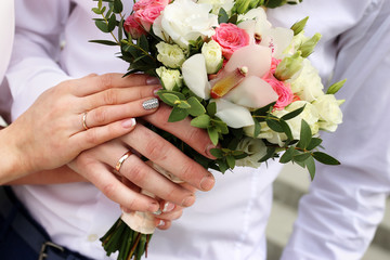 Bridal bouquet of various flowers