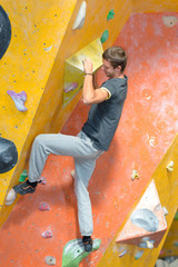 Fototapeta na wymiar wall climber without harness