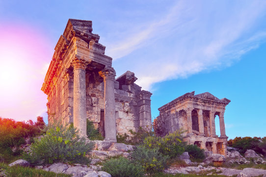 Marble columns of Temple of Tyche, goddess of fortune, Roman, late first century AD, Olba, (Uzuncaburc),Mersin,Turkey