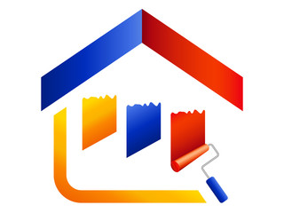 Malerbetrieb Logo - Haus, Farbrolle und Farbstreifen