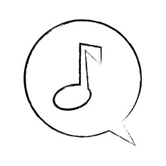 sketch of speech bubble with musical note icon over white background, vector illustration