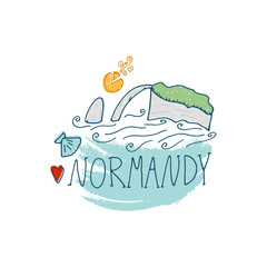 Normandy cartoon hand drawn illustration. Cute Travel concept