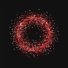 Red gold glitter. Small circle frame with red gold glitter on black background. Splendid Vector illustration.