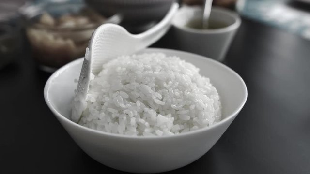 white rice in a plate and steam2