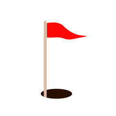 golf red flag and hole. vector icon illustration