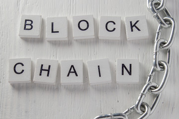 Concept of distribution network technology blockchain. white.