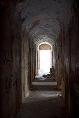 Empty corridors of an abandoned prison building of the late 19th century in Borovsk, Russia
