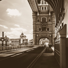 Looking Down Tower Bridge London, Sepia Tone High Contrast Photography
