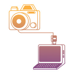 Fototapeta premium camera plugged into a laptop over white background, colorful design. vector illustration