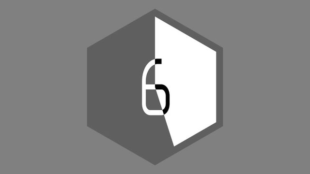 10 to 1 Hexagon Countdown. A 6 sided polygon shape icon UX alpha element for transparency counting down from ten to one, animating ON and OFF.