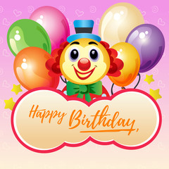 cute happy birthday lettering with happy clown