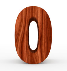 number 0 3d wooden isolated on white